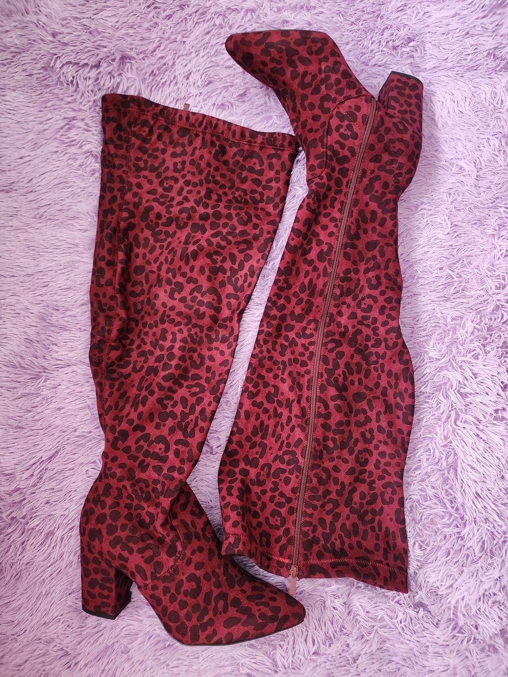 New! 13W [Torrid] 3.5" Raspberry Wine Thick Calf Thigh High OTK Leopard Boots Ow